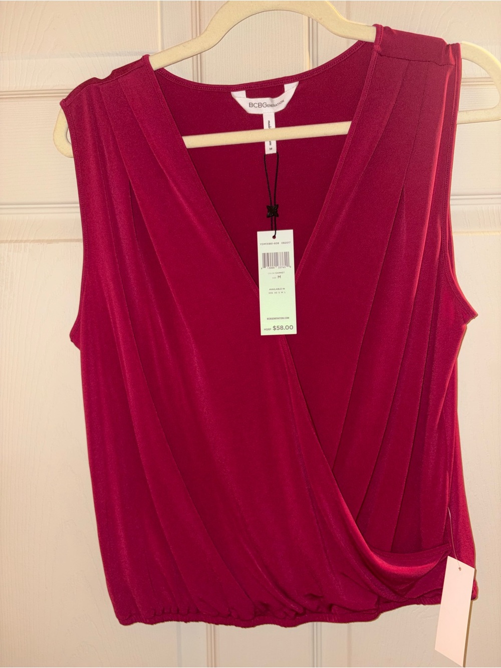 BCBGeneration Faux-Wrap Sleeveless Camisole in Burgundy M